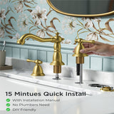 FORIOUS Brushed Nickel Bathroom Sink Faucet 3 Holes, 2 Handle Widepsread Antique Faucet for Bathroom Sink with Pop-Up Drain and Water Supplies for Commercial Vanity Lavatory Restroom Farmhouse