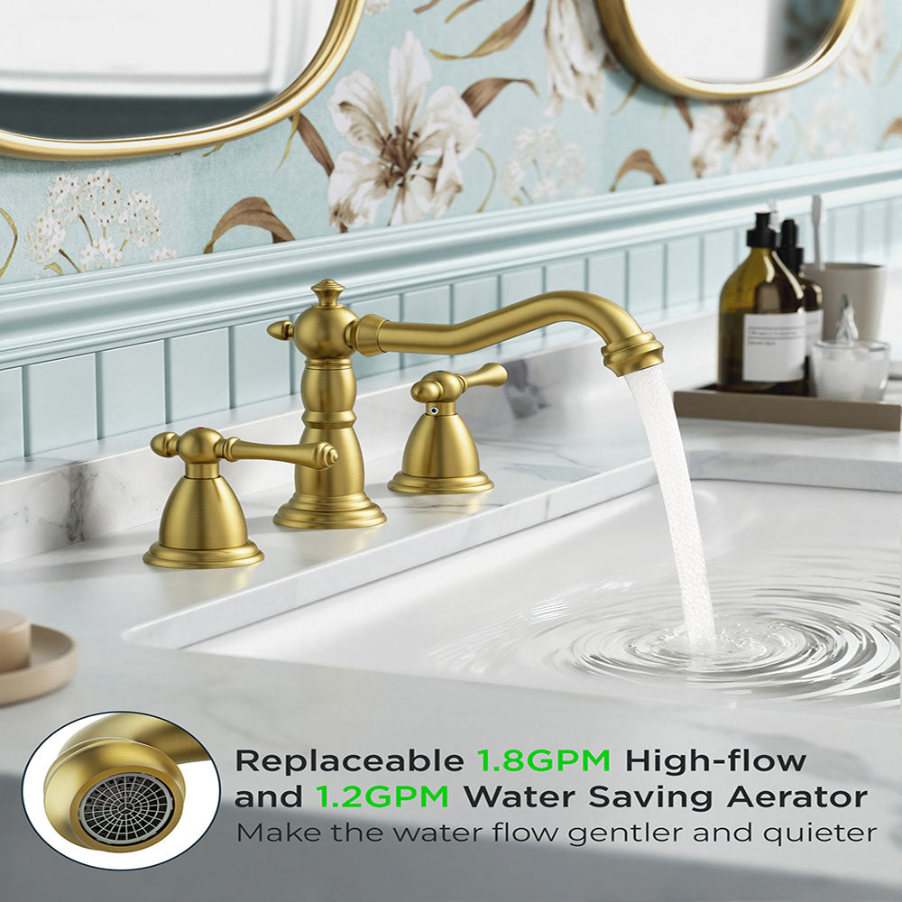 FORIOUS Brushed Nickel Bathroom Sink Faucet 3 Holes, 2 Handle Widepsread Antique Faucet for Bathroom Sink with Pop-Up Drain and Water Supplies for Commercial Vanity Lavatory Restroom Farmhouse