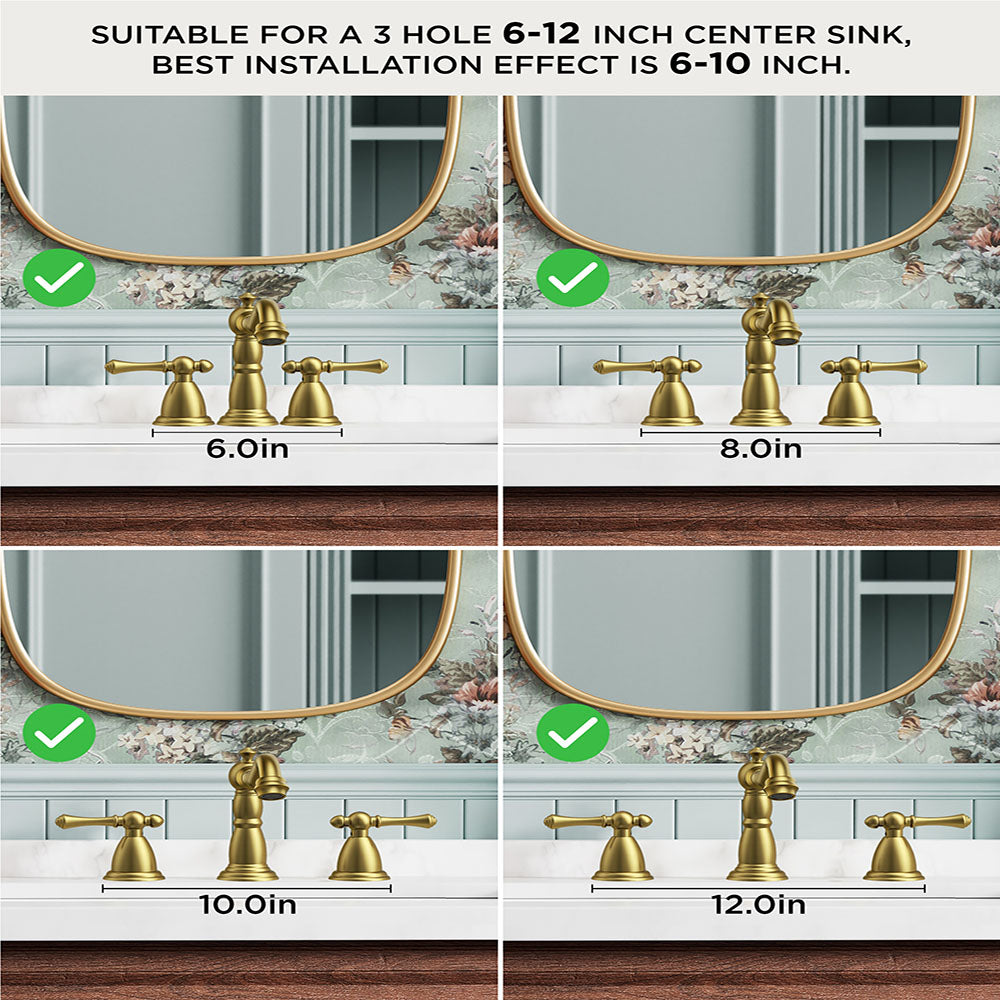 FORIOUS Brushed Nickel Bathroom Sink Faucet 3 Holes, 2 Handle Widepsread Antique Faucet for Bathroom Sink with Pop-Up Drain and Water Supplies for Commercial Vanity Lavatory Restroom Farmhouse