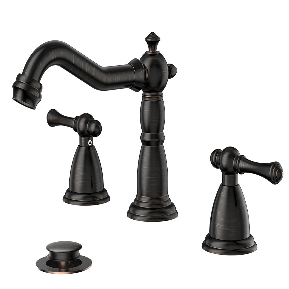 FORIOUS Brushed Nickel Bathroom Sink Faucet 3 Holes, 2 Handle Widepsread Antique Faucet for Bathroom Sink with Pop-Up Drain and Water Supplies for Commercial Vanity Lavatory Restroom Farmhouse