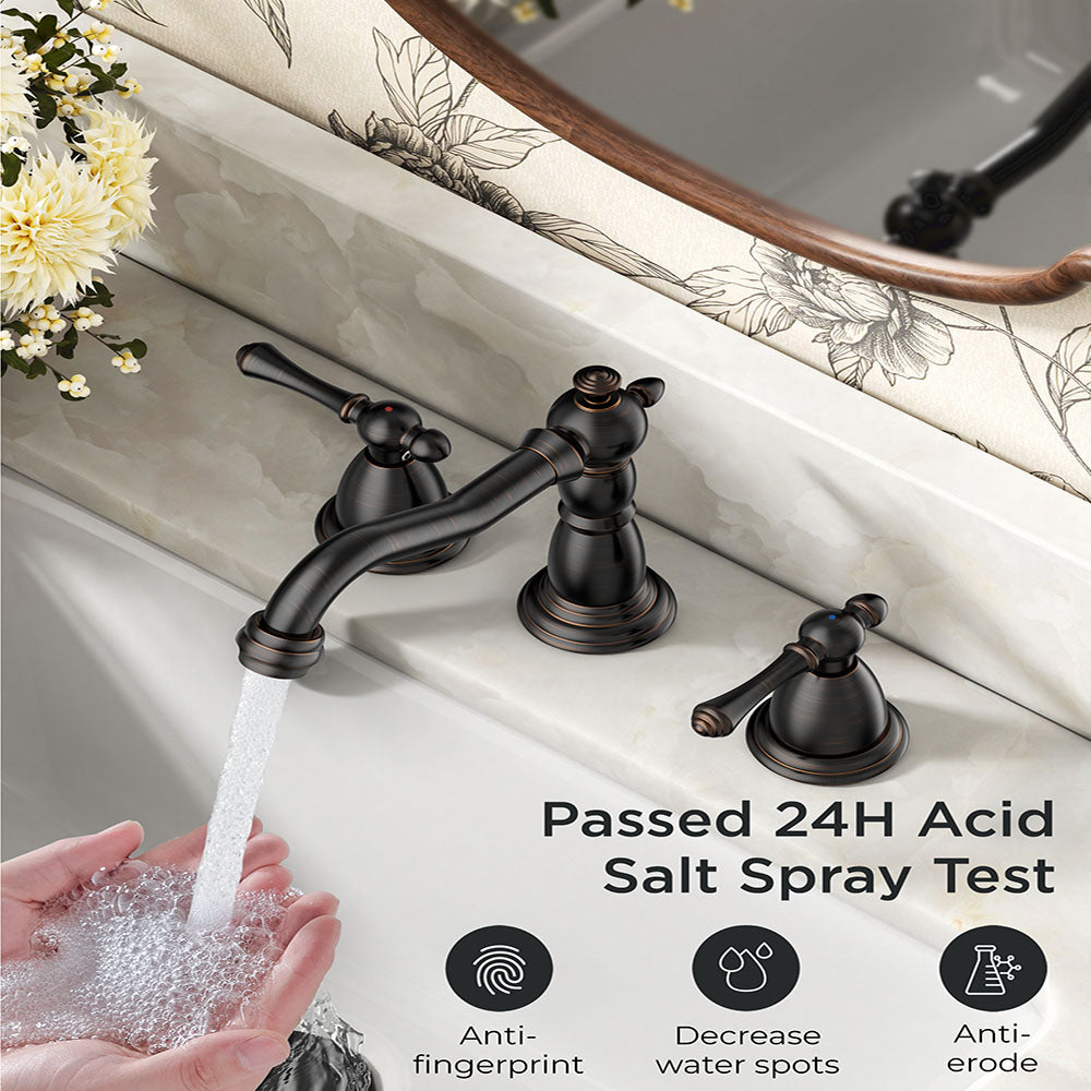 FORIOUS Brushed Nickel Bathroom Sink Faucet 3 Holes, 2 Handle Widepsread Antique Faucet for Bathroom Sink with Pop-Up Drain and Water Supplies for Commercial Vanity Lavatory Restroom Farmhouse