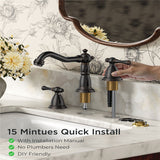 FORIOUS Brushed Nickel Bathroom Sink Faucet 3 Holes, 2 Handle Widepsread Antique Faucet for Bathroom Sink with Pop-Up Drain and Water Supplies for Commercial Vanity Lavatory Restroom Farmhouse