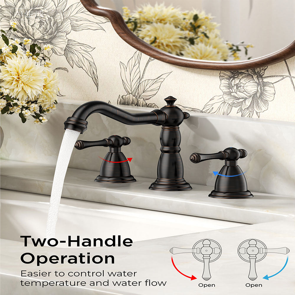 FORIOUS Brushed Nickel Bathroom Sink Faucet 3 Holes, 2 Handle Widepsread Antique Faucet for Bathroom Sink with Pop-Up Drain and Water Supplies for Commercial Vanity Lavatory Restroom Farmhouse
