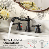 FORIOUS Brushed Nickel Bathroom Sink Faucet 3 Holes, 2 Handle Widepsread Antique Faucet for Bathroom Sink with Pop-Up Drain and Water Supplies for Commercial Vanity Lavatory Restroom Farmhouse