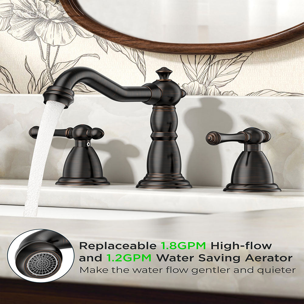 FORIOUS Brushed Nickel Bathroom Sink Faucet 3 Holes, 2 Handle Widepsread Antique Faucet for Bathroom Sink with Pop-Up Drain and Water Supplies for Commercial Vanity Lavatory Restroom Farmhouse