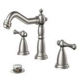 FORIOUS Brushed Nickel Bathroom Sink Faucet 3 Holes, 2 Handle Widepsread Antique Faucet for Bathroom Sink with Pop-Up Drain and Water Supplies for Commercial Vanity Lavatory Restroom Farmhouse