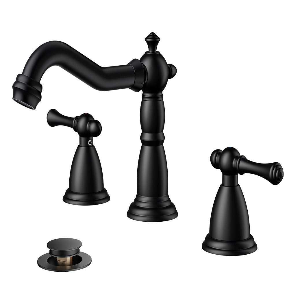 FORIOUS Brushed Nickel Bathroom Sink Faucet 3 Holes, 2 Handle Widepsread Antique Faucet for Bathroom Sink with Pop-Up Drain and Water Supplies for Commercial Vanity Lavatory Restroom Farmhouse