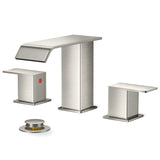 Bathroom Faucet 3 Hole, Waterfall Bathroom Faucet with Pop-up Drain and Supply Lines