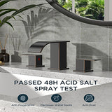 FORIOUS Brushed Gold Bathroom Faucets 3 Hole, Waterfall Square 8 Inch Widespread Bathroom Sink Faucet with Metal Pop-up Drain and Supply Lines, Two Handles for Vanity, RV, Farmhouse Remodel