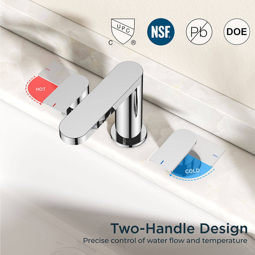 FORIOUS Bathroom Faucets 3 Hole Chrome, 8 Inch Widespread Bathroom Sink Faucet with Pop-up Drain and cUPC Supply Lines for Basin, Vanity, Laundry Room and Restroom