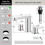 FORIOUS Bathroom Faucets 3 Hole Chrome, 8 Inch Widespread Bathroom Sink Faucet with Pop-up Drain and cUPC Supply Lines for Basin, Vanity, Laundry Room and Restroom
