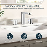 FORIOUS Bathroom Faucets 3 Hole Chrome, 8 Inch Widespread Bathroom Sink Faucet with Pop-up Drain and cUPC Supply Lines for Basin, Vanity, Laundry Room and Restroom