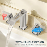 FORIOUS 3 Hole Sink Bathroom Faucet for Vanity with Metal Pop Up Drain, 8 Inch Widespread Bathroom Faucets 2-Handle, Elegant Mordern Waterfall Design