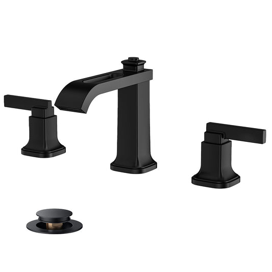 FORIOUS 3 Hole Sink Bathroom Faucet for Vanity with Metal Pop Up Drain, 8 Inch Widespread Bathroom Faucets 2-Handle, Elegant Mordern Waterfall Design