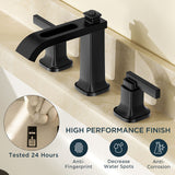 FORIOUS 3 Hole Sink Bathroom Faucet for Vanity with Metal Pop Up Drain, 8 Inch Widespread Bathroom Faucets 2-Handle, Elegant Mordern Waterfall Design