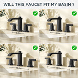 FORIOUS 3 Hole Sink Bathroom Faucet for Vanity with Metal Pop Up Drain, 8 Inch Widespread Bathroom Faucets 2-Handle, Elegant Mordern Waterfall Design