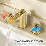 FORIOUS 3 Hole Sink Bathroom Faucet for Vanity with Metal Pop Up Drain, 8 Inch Widespread Bathroom Faucets 2-Handle, Elegant Mordern Waterfall Design