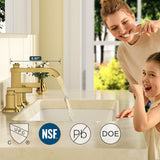 FORIOUS 3 Hole Sink Bathroom Faucet for Vanity with Metal Pop Up Drain, 8 Inch Widespread Bathroom Faucets 2-Handle, Elegant Mordern Waterfall Design