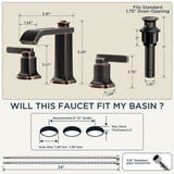 FORIOUS 3 Hole Sink Bathroom Faucet for Vanity with Metal Pop Up Drain, 8 Inch Widespread Bathroom Faucets 2-Handle, Elegant Mordern Waterfall Design
