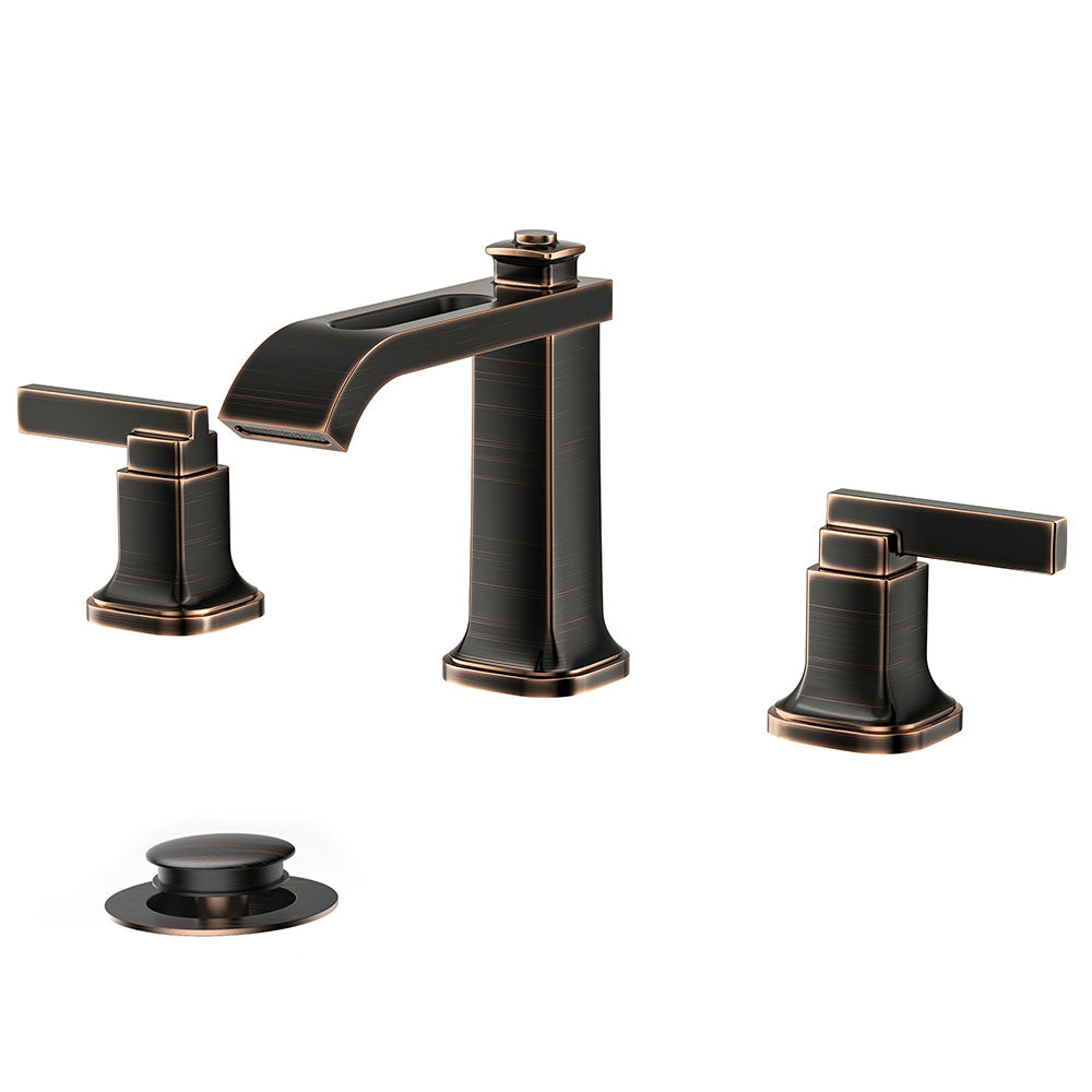 FORIOUS 3 Hole Sink Bathroom Faucet for Vanity with Metal Pop Up Drain, 8 Inch Widespread Bathroom Faucets 2-Handle, Elegant Mordern Waterfall Design