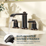 FORIOUS 3 Hole Sink Bathroom Faucet for Vanity with Metal Pop Up Drain, 8 Inch Widespread Bathroom Faucets 2-Handle, Elegant Mordern Waterfall Design