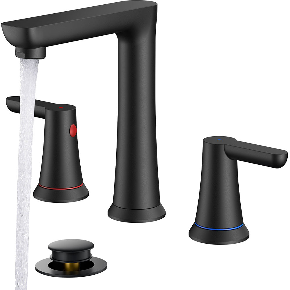 FORIOUSBathroom Faucet 3 Hole, Two Handle 8 Inch Widespread Bathroom Sink Faucet 3 Hole with Metal Pop-up Drain, cUPC Supply Lines and Water Saving Aerator for Vanity, or Commercial FB-03134
