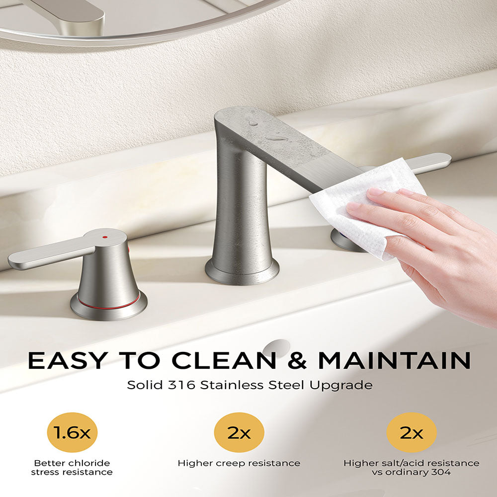 FORIOUSBathroom Faucet 3 Hole, Two Handle 8 Inch Widespread Bathroom Sink Faucet 3 Hole with Metal Pop-up Drain, cUPC Supply Lines and Water Saving Aerator for Vanity, or Commercial FB-03134