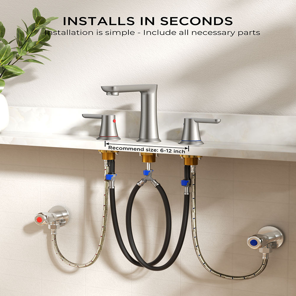 FORIOUSBathroom Faucet 3 Hole, Two Handle 8 Inch Widespread Bathroom Sink Faucet 3 Hole with Metal Pop-up Drain, cUPC Supply Lines and Water Saving Aerator for Vanity, or Commercial FB-03134