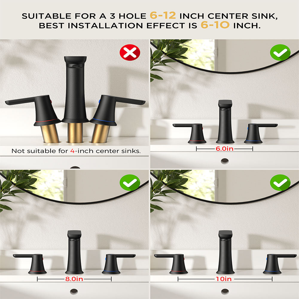 FORIOUSBathroom Faucet 3 Hole, Two Handle 8 Inch Widespread Bathroom Sink Faucet 3 Hole with Metal Pop-up Drain, cUPC Supply Lines and Water Saving Aerator for Vanity, or Commercial FB-03134