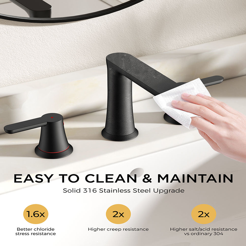 FORIOUSBathroom Faucet 3 Hole, Two Handle 8 Inch Widespread Bathroom Sink Faucet 3 Hole with Metal Pop-up Drain, cUPC Supply Lines and Water Saving Aerator for Vanity, or Commercial FB-03134