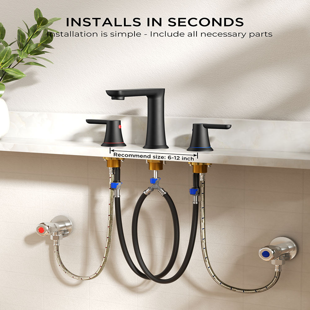 FORIOUSBathroom Faucet 3 Hole, Two Handle 8 Inch Widespread Bathroom Sink Faucet 3 Hole with Metal Pop-up Drain, cUPC Supply Lines and Water Saving Aerator for Vanity, or Commercial FB-03134