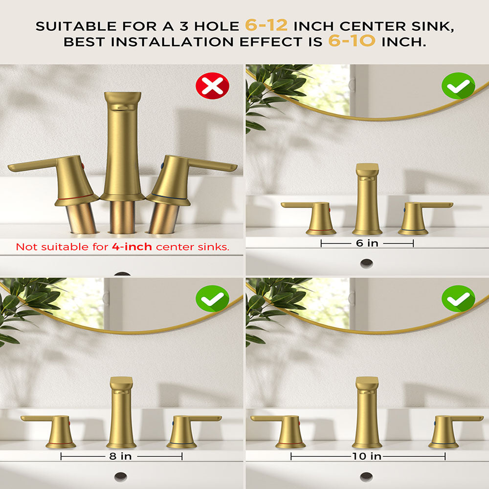 FORIOUSBathroom Faucet 3 Hole, Two Handle 8 Inch Widespread Bathroom Sink Faucet 3 Hole with Metal Pop-up Drain, cUPC Supply Lines and Water Saving Aerator for Vanity, or Commercial FB-03134