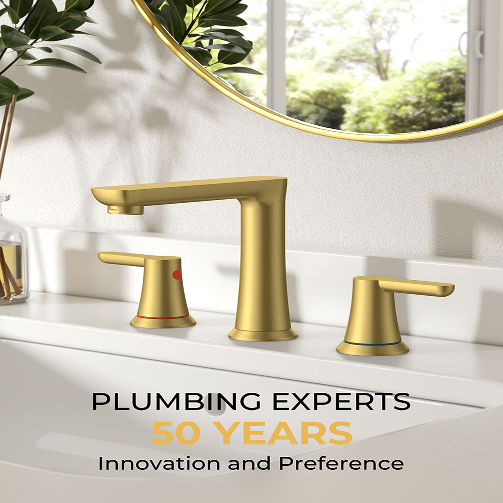 FORIOUSBathroom Faucet 3 Hole, Two Handle 8 Inch Widespread Bathroom Sink Faucet 3 Hole with Metal Pop-up Drain, cUPC Supply Lines and Water Saving Aerator for Vanity, or Commercial FB-03134