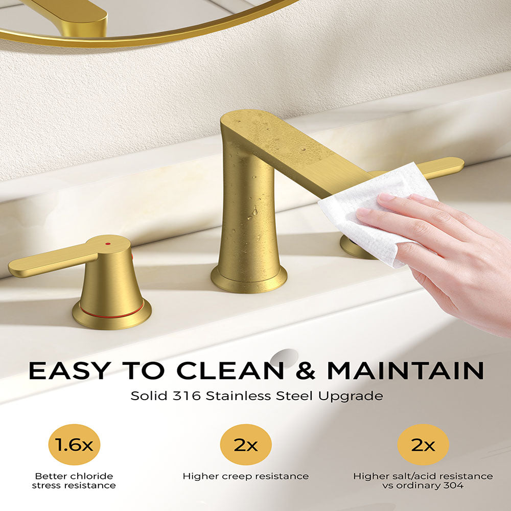 FORIOUSBathroom Faucet 3 Hole, Two Handle 8 Inch Widespread Bathroom Sink Faucet 3 Hole with Metal Pop-up Drain, cUPC Supply Lines and Water Saving Aerator for Vanity, or Commercial FB-03134
