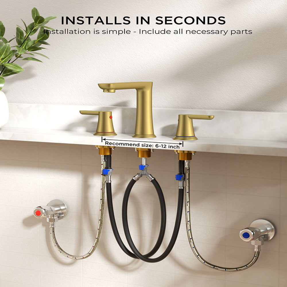 FORIOUSBathroom Faucet 3 Hole, Two Handle 8 Inch Widespread Bathroom Sink Faucet 3 Hole with Metal Pop-up Drain, cUPC Supply Lines and Water Saving Aerator for Vanity, or Commercial FB-03134