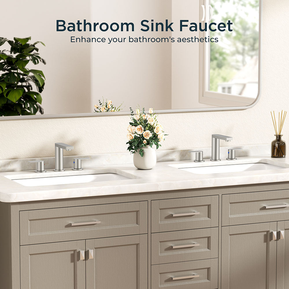 FORIOUS Chrome Bathroom Faucets 3 Hole, 8 Inch Widespread Bathroom Sink Faucet with Pop-up Drain and Cupc Supply Lines, 2-Handle for Vanity, Hotel