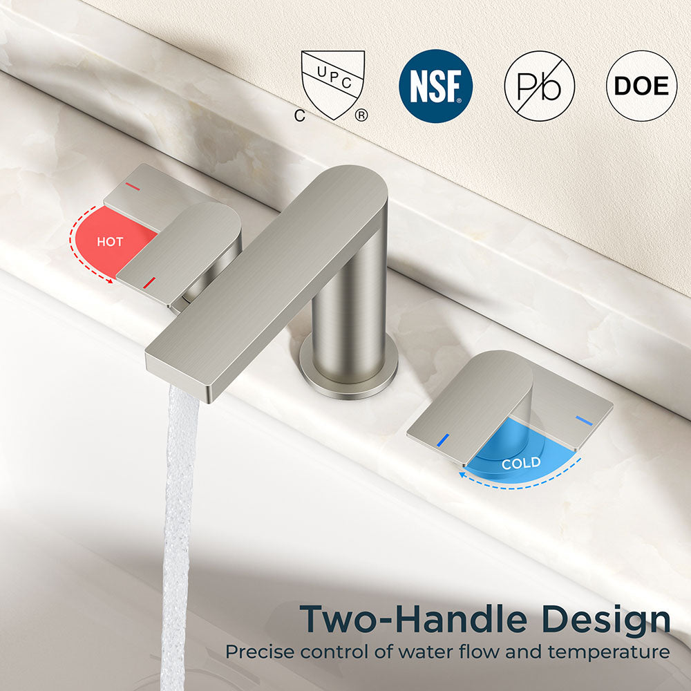 FORIOUS Chrome Bathroom Faucets 3 Hole, 8 Inch Widespread Bathroom Sink Faucet with Pop-up Drain and Cupc Supply Lines, 2-Handle for Vanity, Hotel