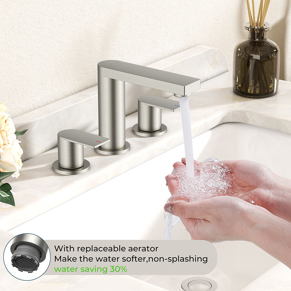 FORIOUS Chrome Bathroom Faucets 3 Hole, 8 Inch Widespread Bathroom Sink Faucet with Pop-up Drain and Cupc Supply Lines, 2-Handle for Vanity, Hotel