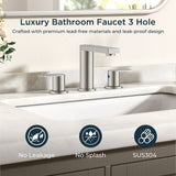 FORIOUS Chrome Bathroom Faucets 3 Hole, 8 Inch Widespread Bathroom Sink Faucet with Pop-up Drain and Cupc Supply Lines, 2-Handle for Vanity, Hotel