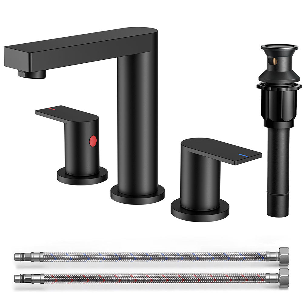 FORIOUS Chrome Bathroom Faucets 3 Hole, 8 Inch Widespread Bathroom Sink Faucet with Pop-up Drain and Cupc Supply Lines, 2-Handle for Vanity, Hotel