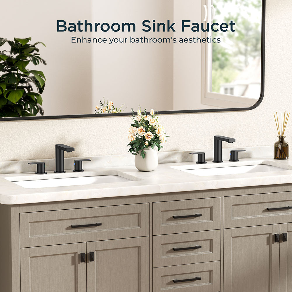 FORIOUS Chrome Bathroom Faucets 3 Hole, 8 Inch Widespread Bathroom Sink Faucet with Pop-up Drain and Cupc Supply Lines, 2-Handle for Vanity, Hotel