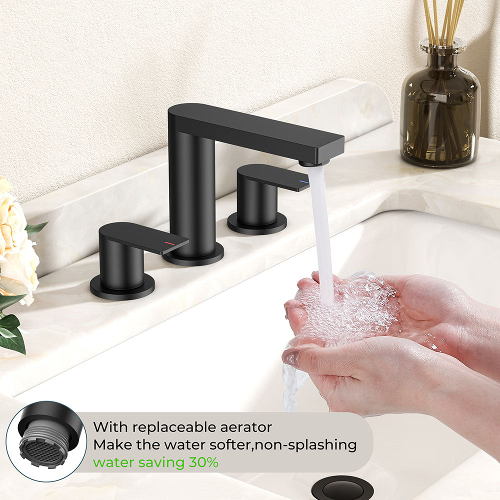 FORIOUS Chrome Bathroom Faucets 3 Hole, 8 Inch Widespread Bathroom Sink Faucet with Pop-up Drain and Cupc Supply Lines, 2-Handle for Vanity, Hotel