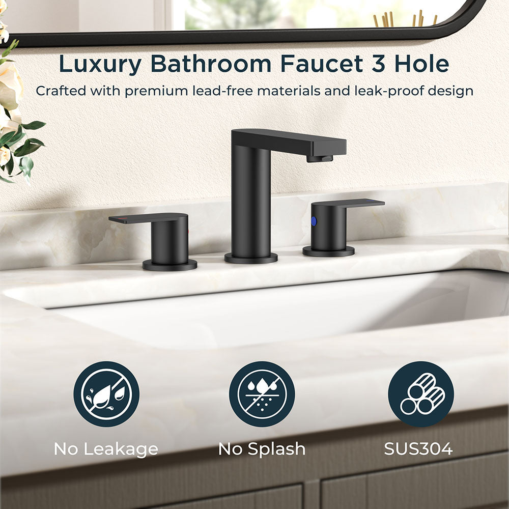 FORIOUS Chrome Bathroom Faucets 3 Hole, 8 Inch Widespread Bathroom Sink Faucet with Pop-up Drain and Cupc Supply Lines, 2-Handle for Vanity, Hotel