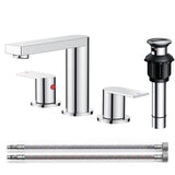 FORIOUS Chrome Bathroom Faucets 3 Hole, 8 Inch Widespread Bathroom Sink Faucet with Pop-up Drain and Cupc Supply Lines, 2-Handle for Vanity, Hotel