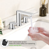 FORIOUS Chrome Bathroom Faucets 3 Hole, 8 Inch Widespread Bathroom Sink Faucet with Pop-up Drain and Cupc Supply Lines, 2-Handle for Vanity, Hotel
