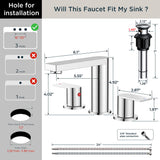FORIOUS Chrome Bathroom Faucets 3 Hole, 8 Inch Widespread Bathroom Sink Faucet with Pop-up Drain and Cupc Supply Lines, 2-Handle for Vanity, Hotel