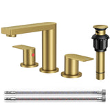 FORIOUS Chrome Bathroom Faucets 3 Hole, 8 Inch Widespread Bathroom Sink Faucet with Pop-up Drain and Cupc Supply Lines, 2-Handle for Vanity, Hotel