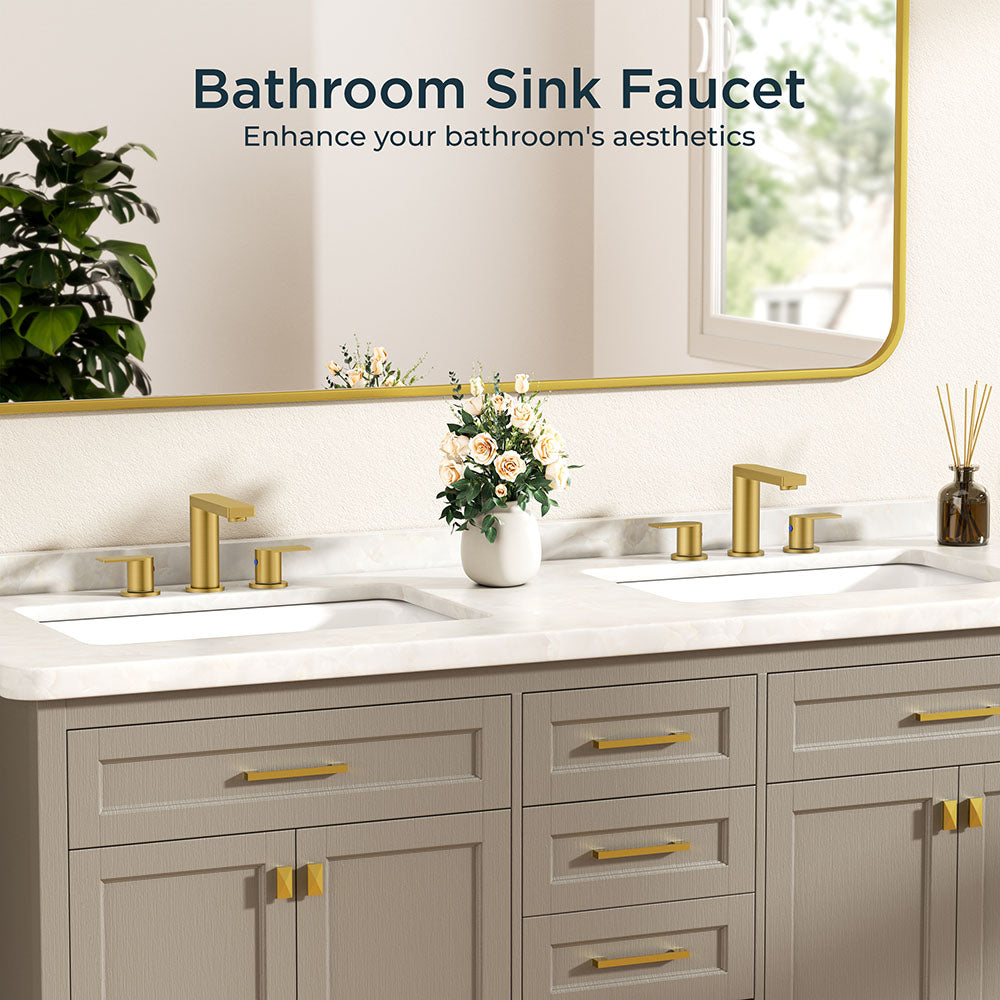 FORIOUS Chrome Bathroom Faucets 3 Hole, 8 Inch Widespread Bathroom Sink Faucet with Pop-up Drain and Cupc Supply Lines, 2-Handle for Vanity, Hotel