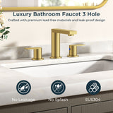 FORIOUS Chrome Bathroom Faucets 3 Hole, 8 Inch Widespread Bathroom Sink Faucet with Pop-up Drain and Cupc Supply Lines, 2-Handle for Vanity, Hotel