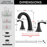 FORIOUS Black Bathroom Faucet 3 Hole, Widespread Bathroom Sink Faucet 8 Inch with Pop Up Drain and CUPC Supply Hose, 2 Handle for Vanity Rv Commercial Lavatory Restroom